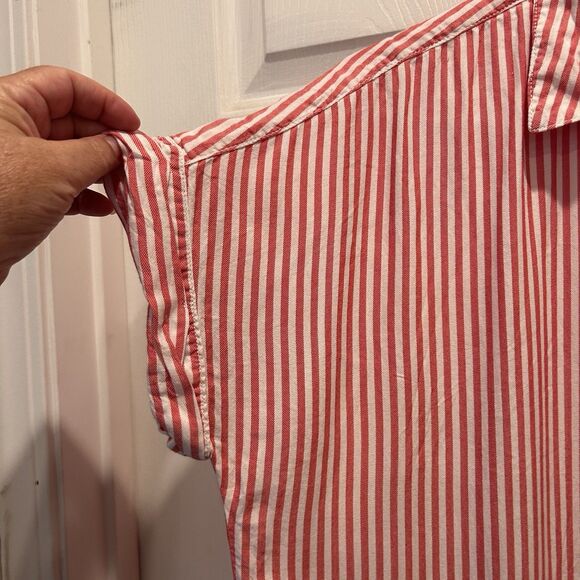 Beachlunchlounge Large Lightweight Oversized Red Striped Button Down Shirt - Picture 2 of 6